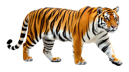 Naklejka premium Orange Tiger Walking on Transparent Background, 3D Realism Graphic for Web Design