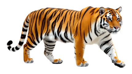 Orange Tiger Walking on Transparent Background, 3D Realism Graphic for Web Design