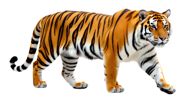 Orange Tiger Walking on Transparent Background, 3D Realism Graphic for Web Design