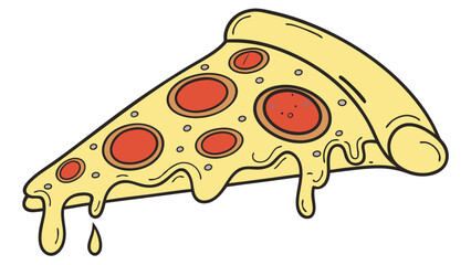 Melted Cheese Pizza Slice with Pepperoni Cartoon Illustration