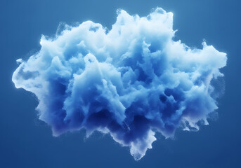Abstract blue cloud formation with wispy tendrils against a solid blue background, representing data or information