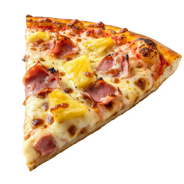 Hawaiian pizza slice, sweet pineapple chunks and savory ham, melted cheese, isolated on transparent background, food, delicious, pizza slice, fast food, junk food, Italian food, tasty, tempting, Hawai