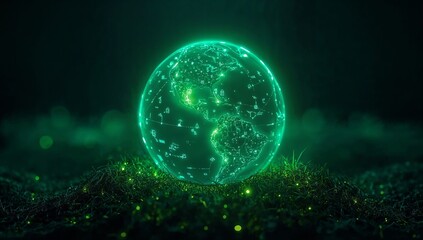 Glowing Emerald Orb of Energy in Dark, Mysterious, Atmospheric Environment.