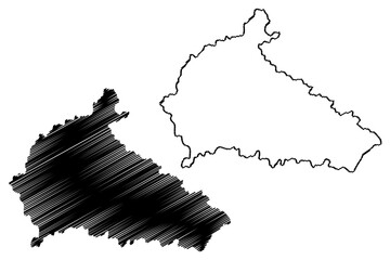 Amritsar district (Punjab State, Republic of India) map vector illustration, scribble sketch Amritsar map