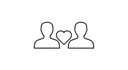 Two people facing each other with a heart between them line art