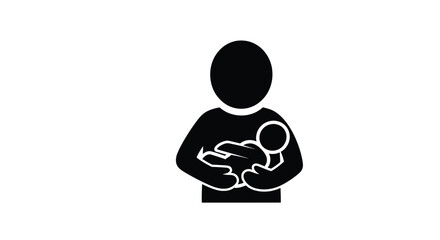 A simple black silhouette depicting a mother holding her baby closely