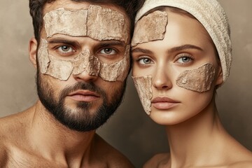 Couple enjoying a relaxing spa treatment with facial masks at home