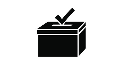 A black and white illustration depicting a ballot box with a checkmark