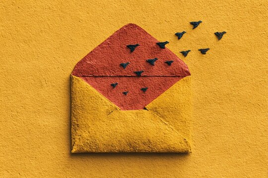 paper envelope with birds flying out