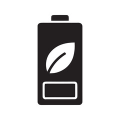 Battery with a leaf solid icon for eco friendly energy storage green power and sustainable technology concept vector illustration of a rechargeable cell