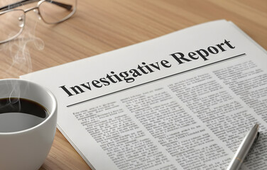 A newspaper with the headline Investigative Report