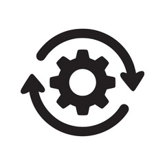 Rotating gear with circular arrow symbolizing continuous workflow automation process improvement and system update for operational efficiency