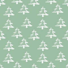 christmas trees background seamless pattern green