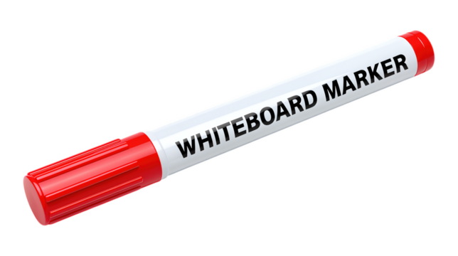 Red Whiteboard Marker with Transparent Background, Glossy Design Element for Digital Media