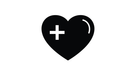 Obraz premium Black heart symbol with a white plus sign and curved line inside