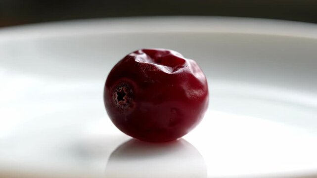 Time-Lapse of a Cherry Fruit Aging and Wrinkling on a White Plate, Detailed Close-up