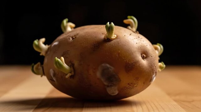 Time-Lapse of a Potato Sprouting and Growing Shoots in Dramatic Lighting Conditions