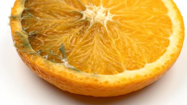 Time-lapse of Orange Mold Growth: Decay Process on Display from Fresh to Rotten on White