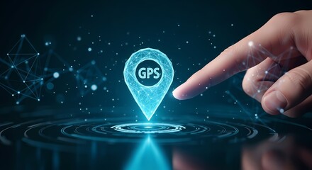 Digital Navigation Pin with Finger Touch on Futuristic Interface