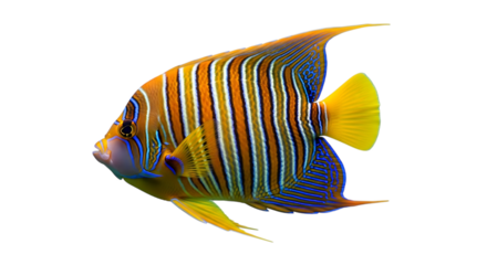 Colorful regal angelfish swimming isolated on transparent background
