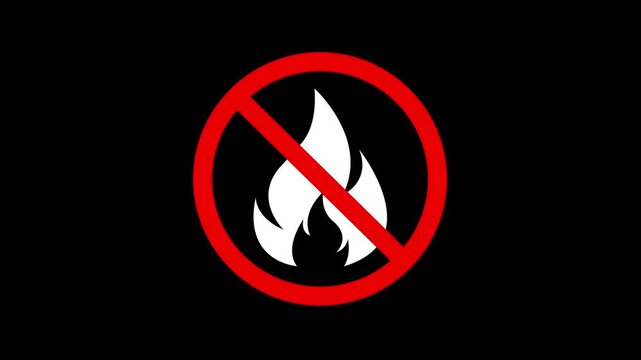 no fire allow ignition prohibition sign. Animation of Fire is prohibition Sign on black Screen. Caution Sign For Prohibiting The Use Of Open Flames And Sparks.