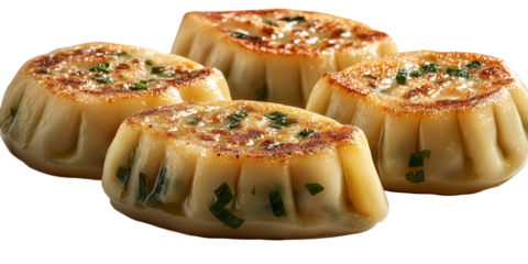 Closeup of assorted round pastries light golden brown color transparent background food photography for commercial use