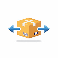 Conceptual illustration of inbound and outbound logistics with package and arrows