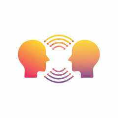 Conceptual communication illustration showcasing two heads and interconnecting waves