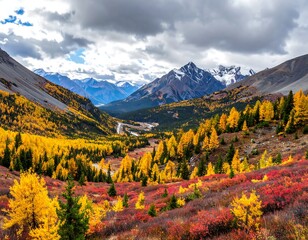 Obraz premium Autumnal Splendor - A Vibrant Mountain Landscape in Jasper National Park.