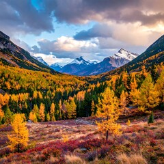 Naklejka premium Autumnal Splendor - A Vibrant Landscape in the Canadian Rockies.