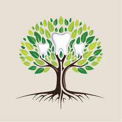 Dental health and growth represented by a tree with teeth as leaves concept