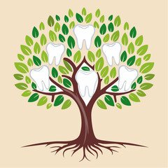 Dental health awareness: a tree of teeth for oral health and hygiene concepts