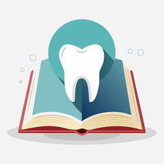 Dental health education: Illustration of a tooth on an open book concept