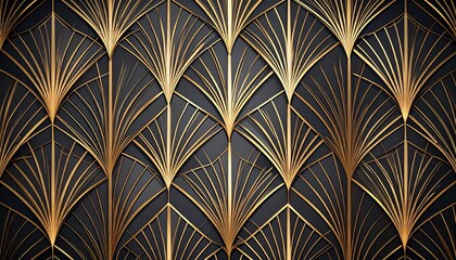An Art Deco fan pattern in gold and black, featuring geometric symmetry and elegant lines.