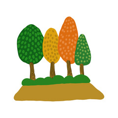 Colorful Trees on a Hill &ndash; Simple Nature Illustration for Autumn and Summer Design