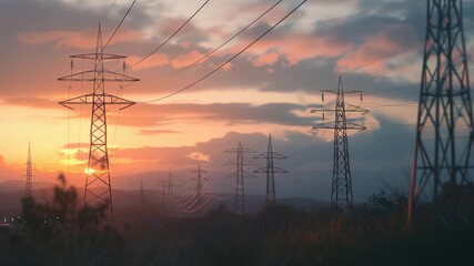 Video Image of power lines against a warm sunset background - Powered by Adobe