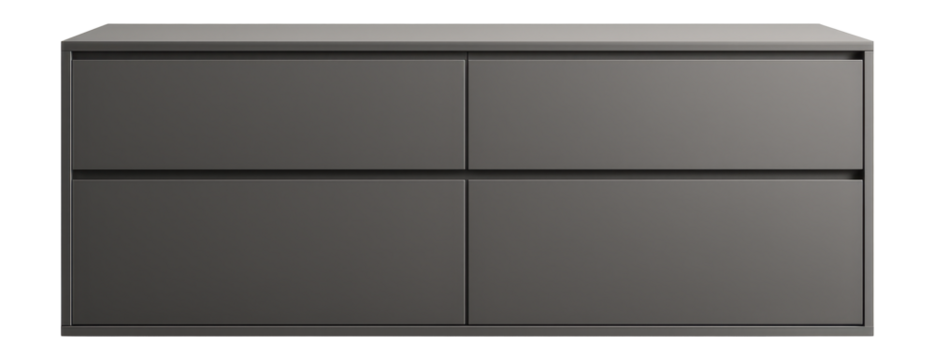 A sleek wall-mounted dresser in matte grey, perfect for a minimalist bedroom.