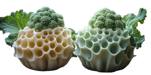 Closeup of two similar textured objects with a transparent background