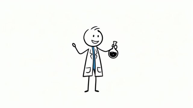 Animated scientist character with beaker and bubbles on white background for educational science concepts