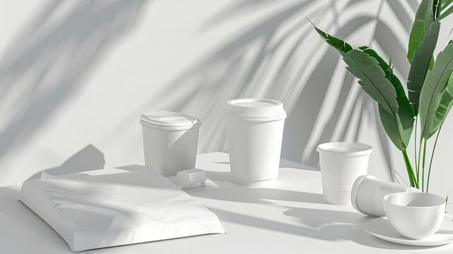 Video A simple table setting with cups and a small plant