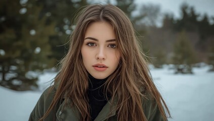 cute woman in winter, woman on background of christmas tree, woman in holydays