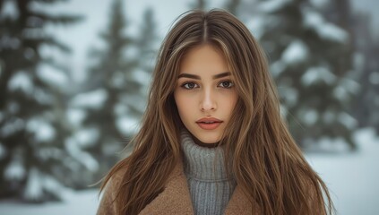 cute woman in winter, woman on background of christmas tree, woman in holydays