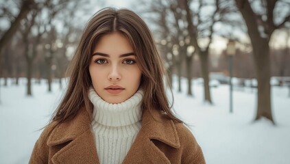 cute woman in winter, woman on background of christmas tree, woman in holydays