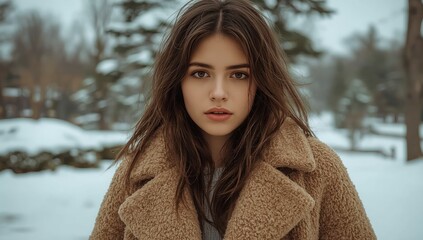 cute woman in winter, woman on background of christmas tree, woman in holydays