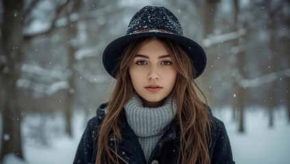 cute woman in winter, woman on background of christmas tree, woman in holydays