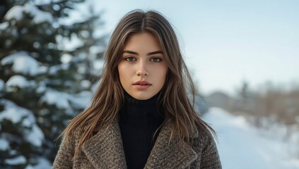 cute woman in winter, woman on background of christmas tree, woman in holydays