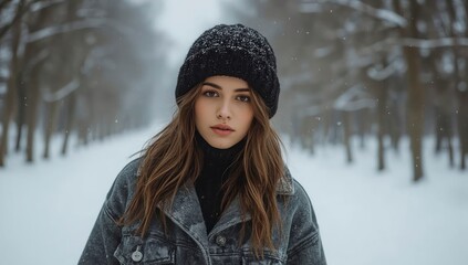 cute woman in winter, woman on background of christmas tree, woman in holydays