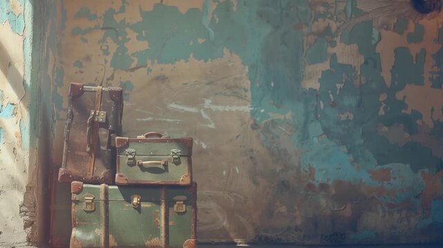 Video A pair of suitcases stacked on top of each other, possibly abandoned or forgotten