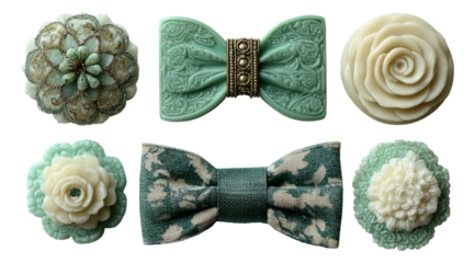 Elegant Collection of Mint Green Decorative Objects and Floral Designs Isolated