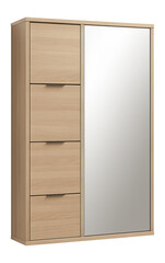 A shoe cabinet with a mirrored door, ideal for small bedrooms, offering storage and a